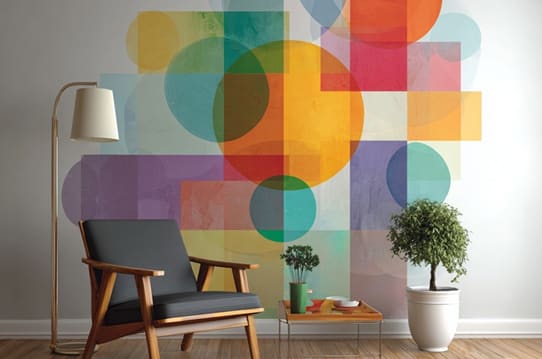 colorful wall decal in a living room