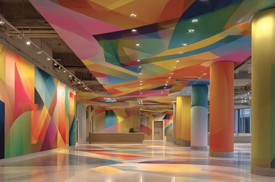 photo of a colorful wall wrap completely cover a wall and column