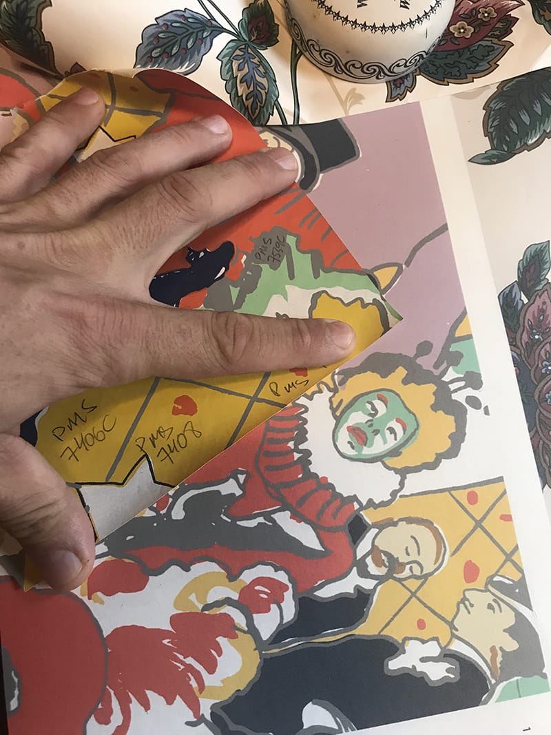 An artist digitally reconstructing a scanned wallpaper pattern