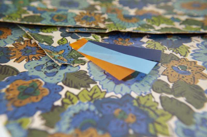 Rows of matched color test prints for a wallpaper recreation
