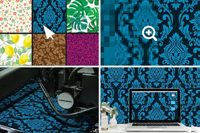 A series of graphics showing how wallpaper patterns are digitized 