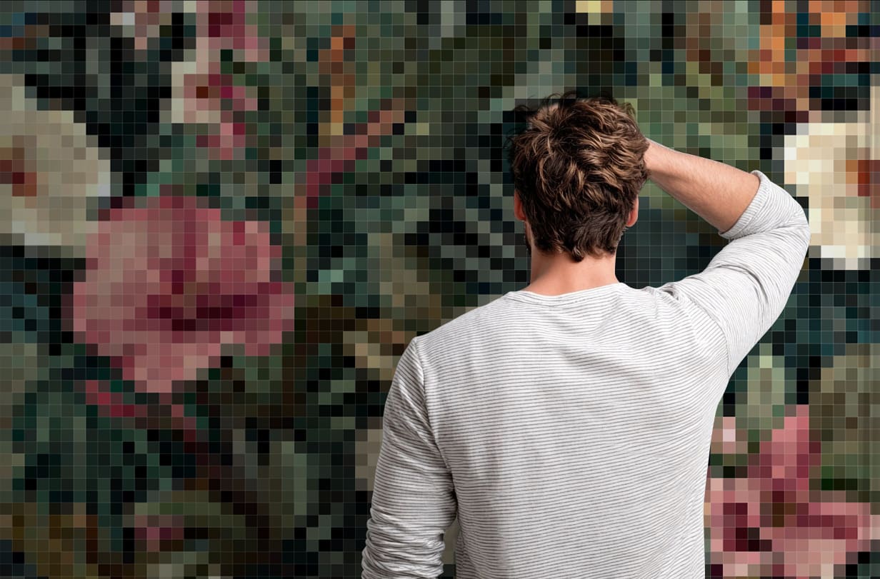 Closeup of pixelated wall mural