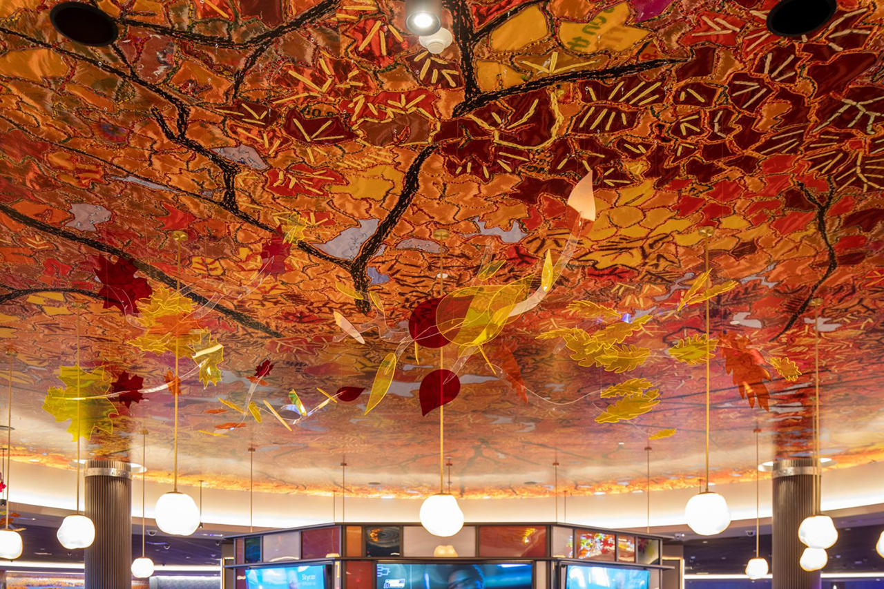 Closeup of leaves pattern on ceiling