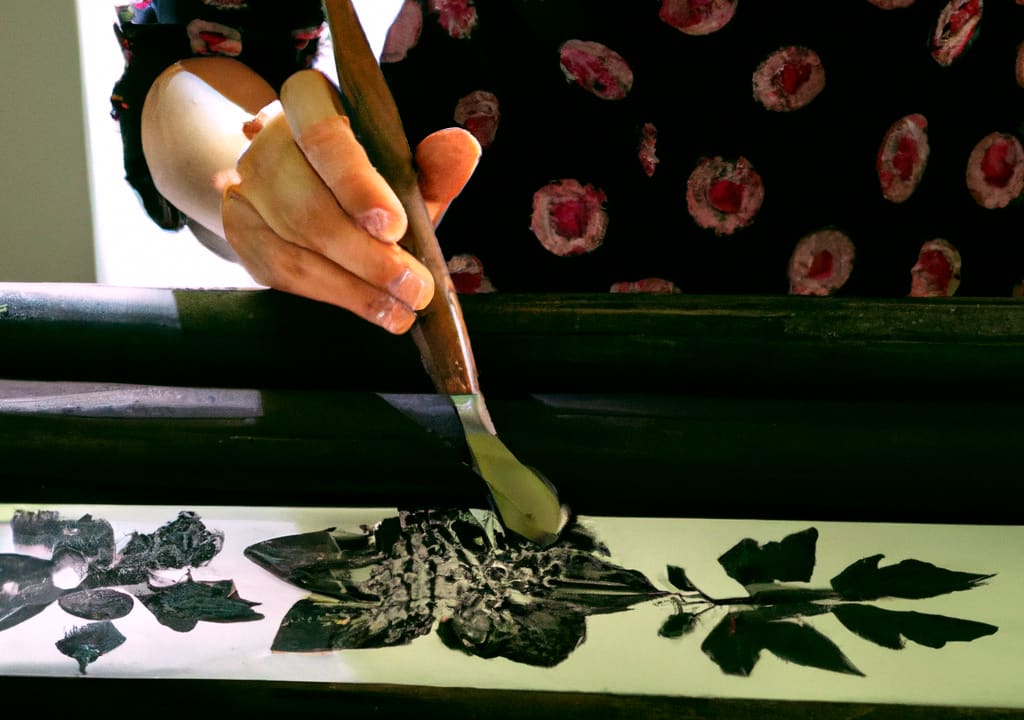 Image of a woodblock being created for a decorative print