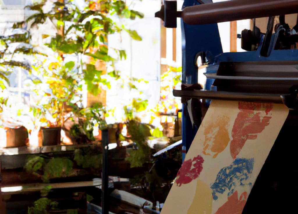 Image of vintage Surface Printing Press printing colorful inks
