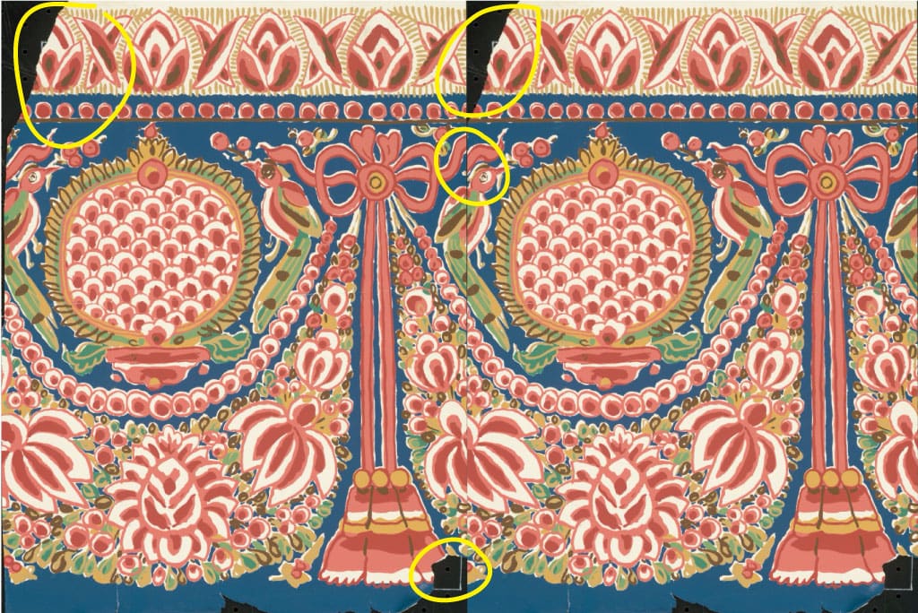 Image of wallpaper sample with a missing piece