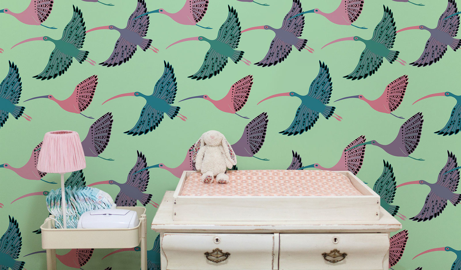 Ibis Flock Wallpaper Pattern Fine Print NYC